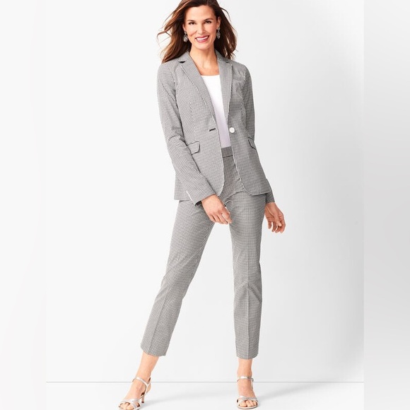 Talbots Tailored Gingham Blazer Size 16 Black White One Button Notched Pockets - Picture 4 of 17